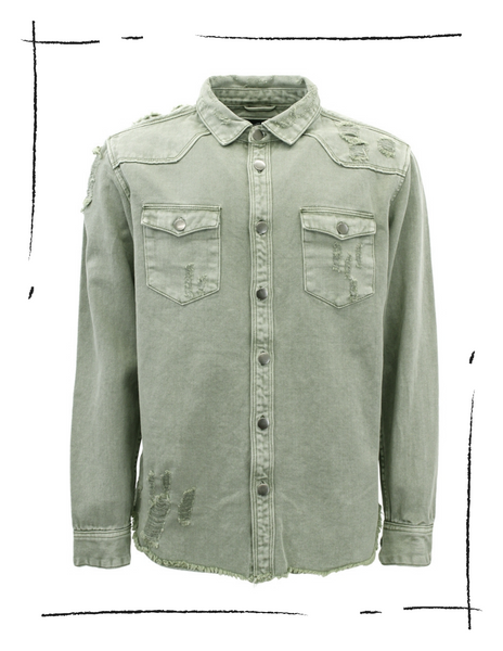 Men ripped denim button shirt